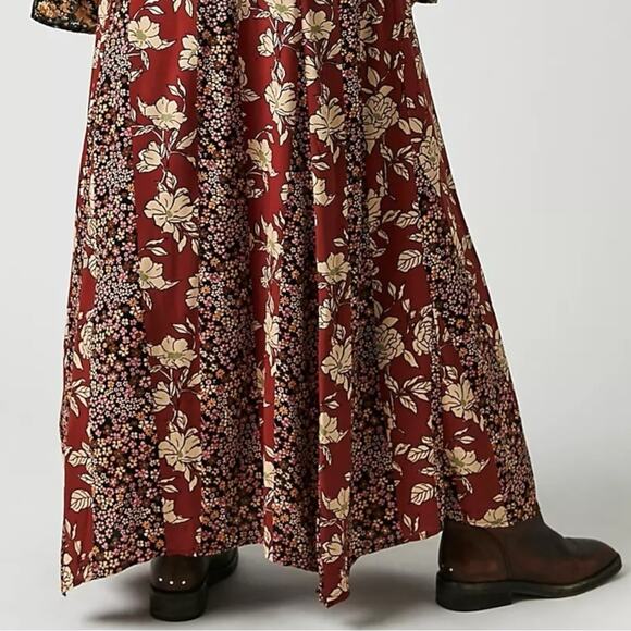 Free People Tilda Maxi Wrap Dress Neutral Combo Large Western Bohemian NWT - Picture 7 of 15